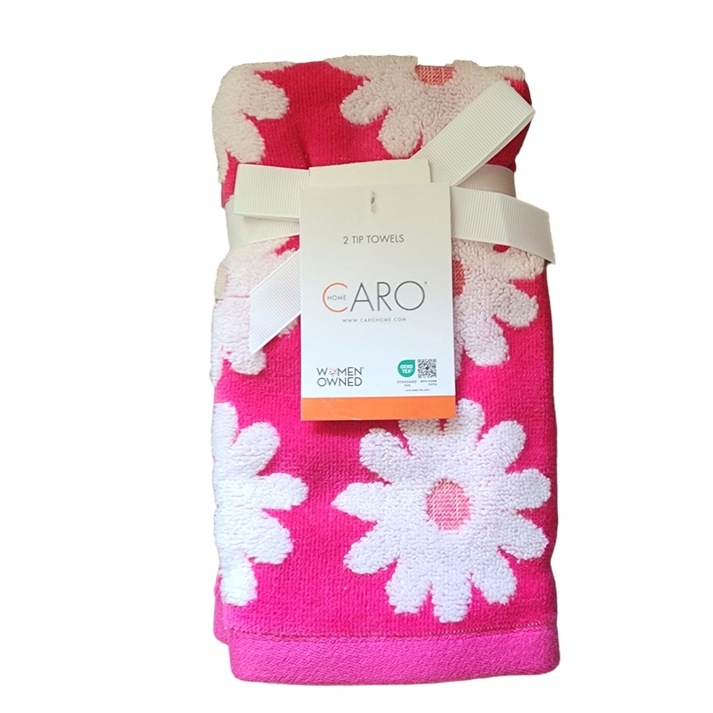 Caro 2 Tips Plush 100% Cotton Towels Hot Pink Floral Daisy Print
